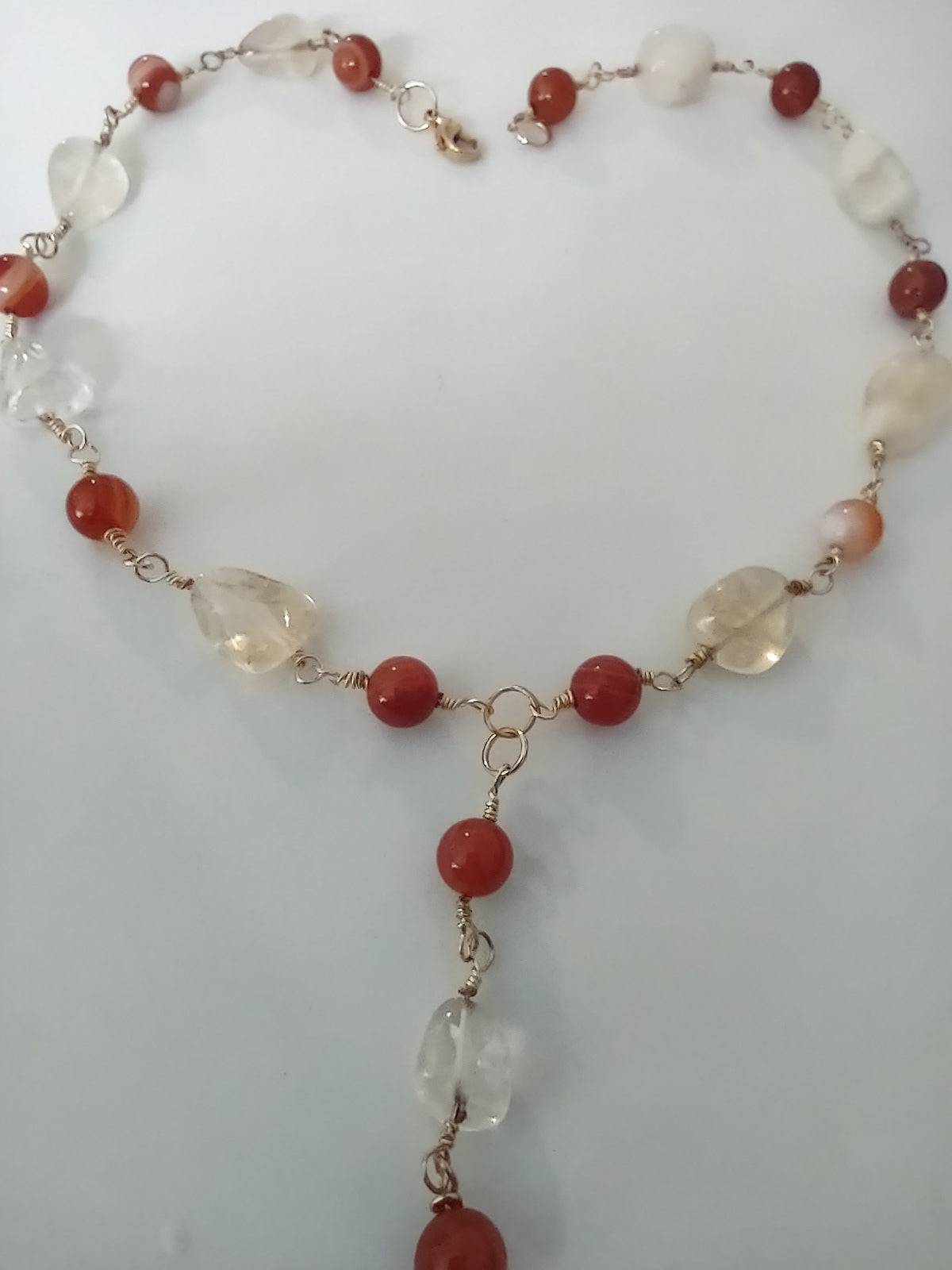 Red Jewelry, Red Jade Citrine Necklace, dainty Real Jade