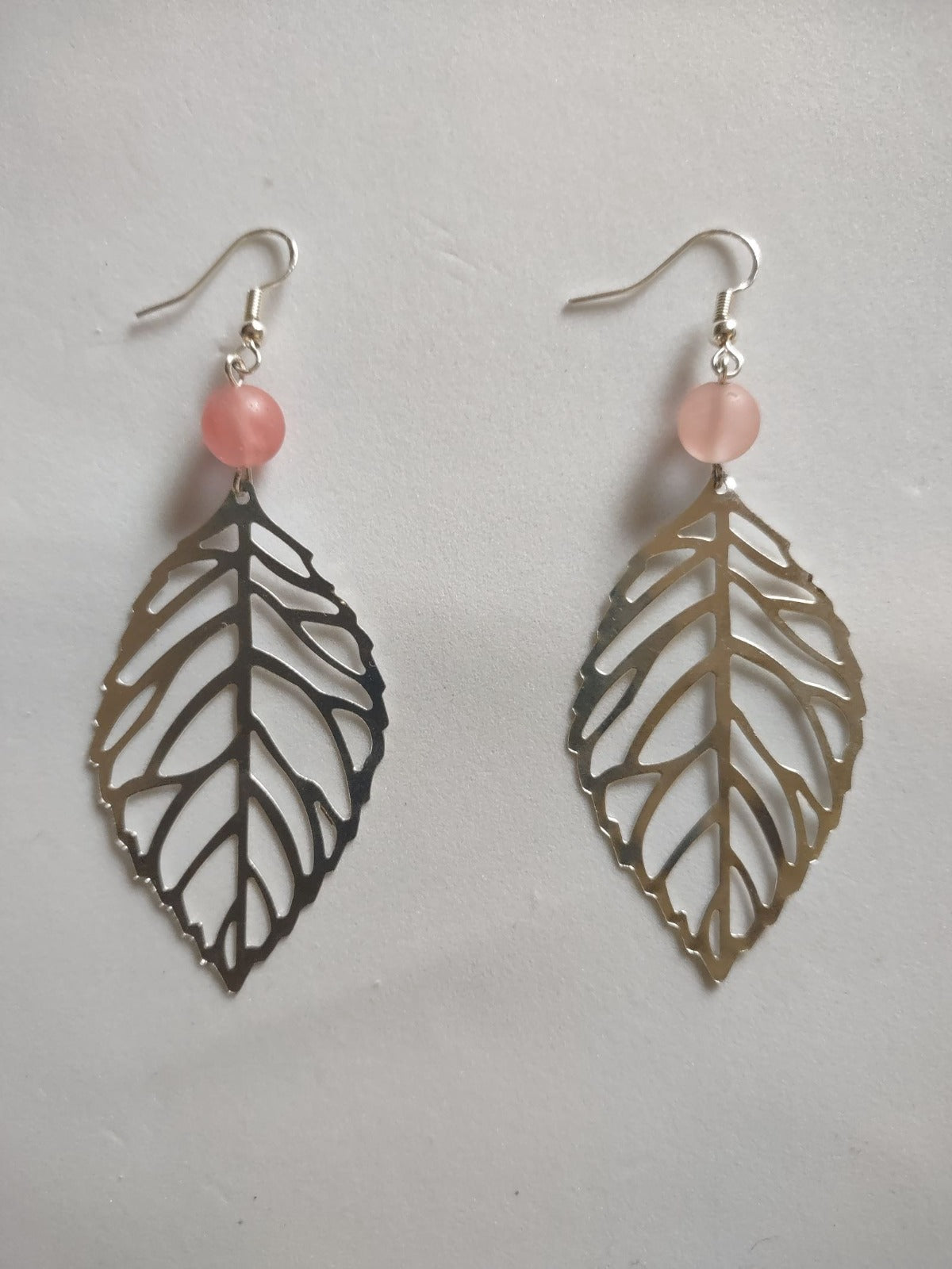 Silver Gold Large Leaf Earrings, Bead Leaf Earrings, Dangle Earrings,Gift for her