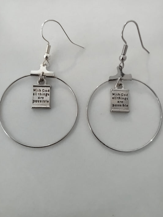 Bible verse Jewelry Matt: 19:23 AllThingsArePossible, Scripture Earrings, Religious Jewelry