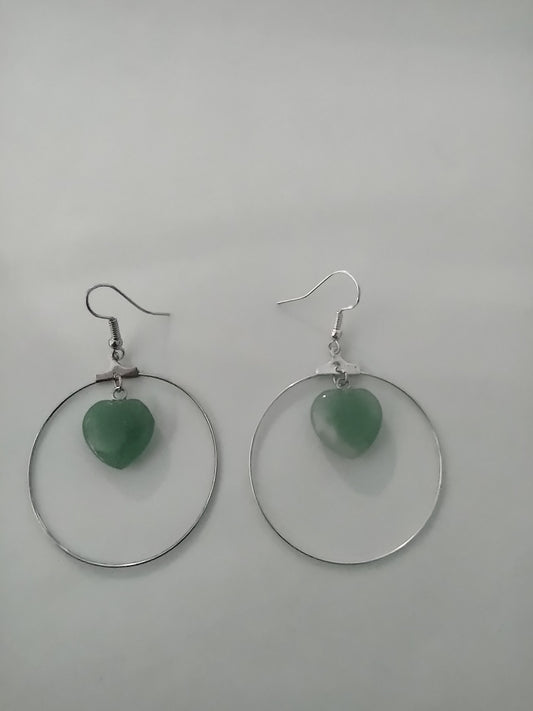 Heart of Purpose - Heart Hoop Earrings, Green Semi-precious Stone Hoop Earrings,