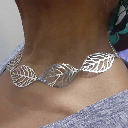 Silver Leaf Necklace/Chrome Necklace,leaf jewelry, nature jewelry